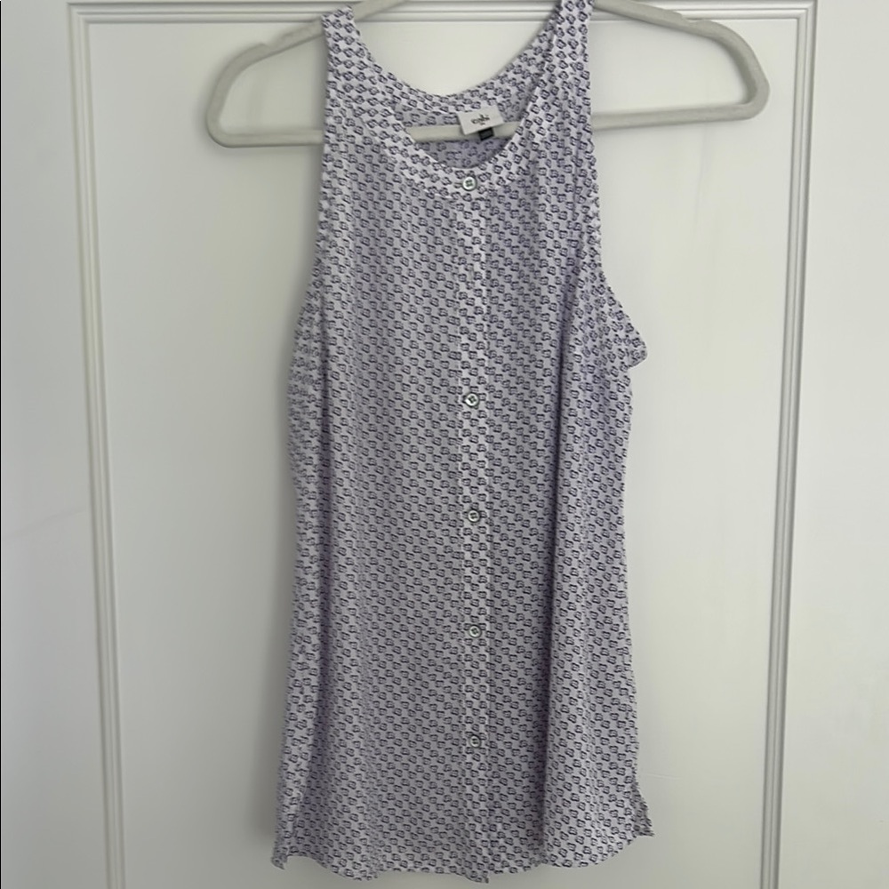 CAbi White and Purple Sleeveless Tank Top